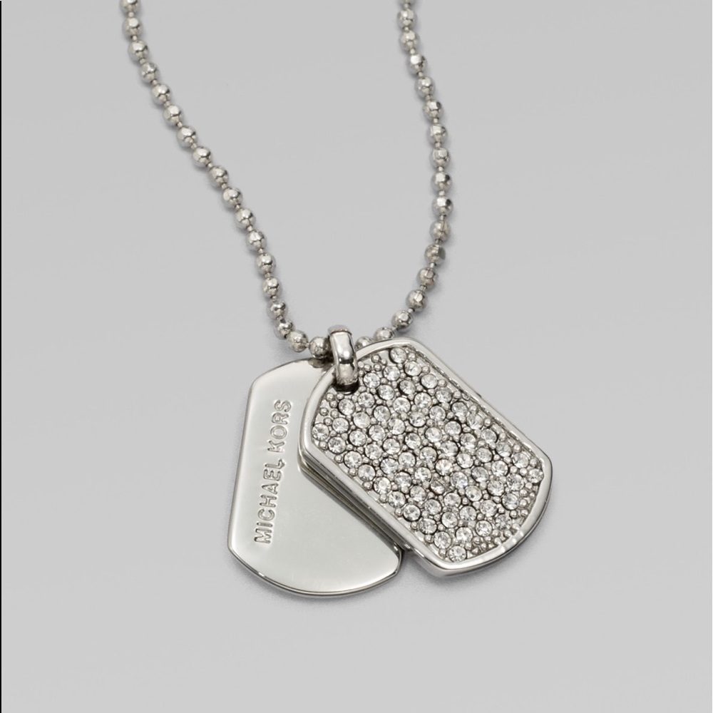 Michael Kors Metallic Pavé Dog Tag Pendant Necklace